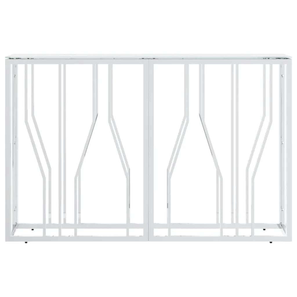 Tavolino Consolle Argento 110x30x70 cm in Acciaio Inox e Vetro 350027