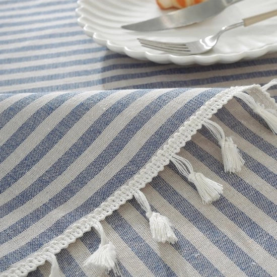Tavolino con tovaglia in cotone - Strisce - Rettilineo - Lavabile - 130 x 180 cm - Resistente al calore - Tessuto morbido - Tovaglia per tavolo