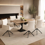 SEDIA Imbottita girevole 360° in velluto beige con 4 gambe in metallo Set da 6 pezzi