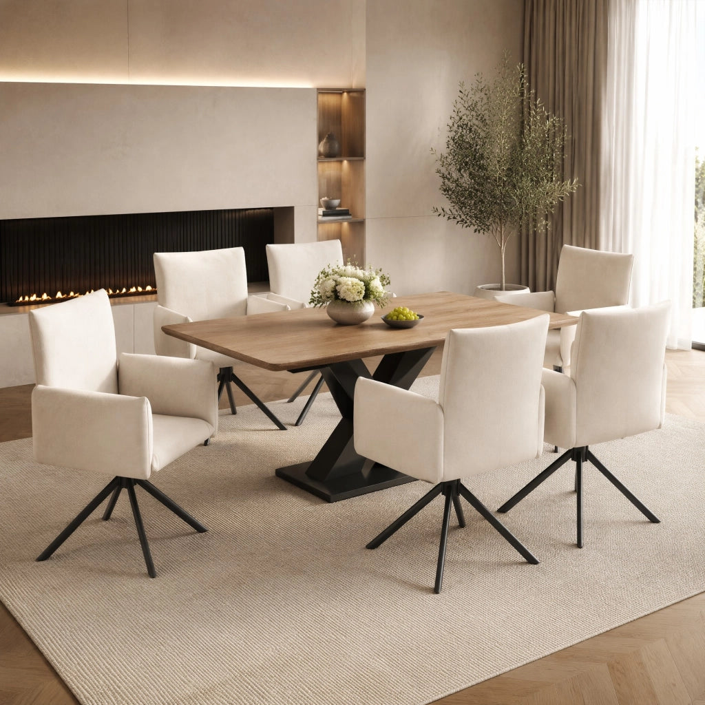 SEDIA Imbottita girevole 360° in velluto beige con 4 gambe in metallo Set da 6 pezzi