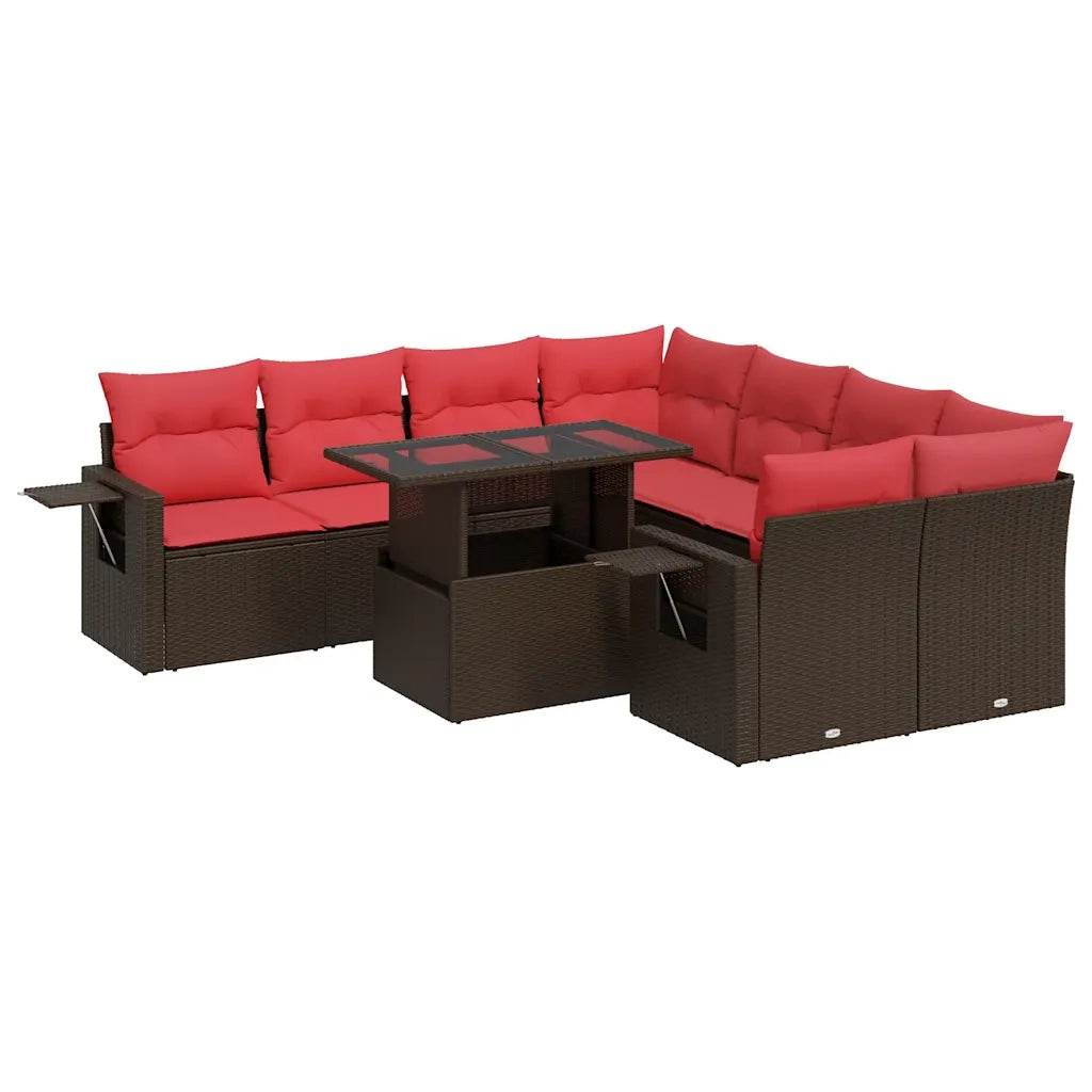 Set Divano da Giardino 9pz con Cuscini Grigio Polyrattan Acacia