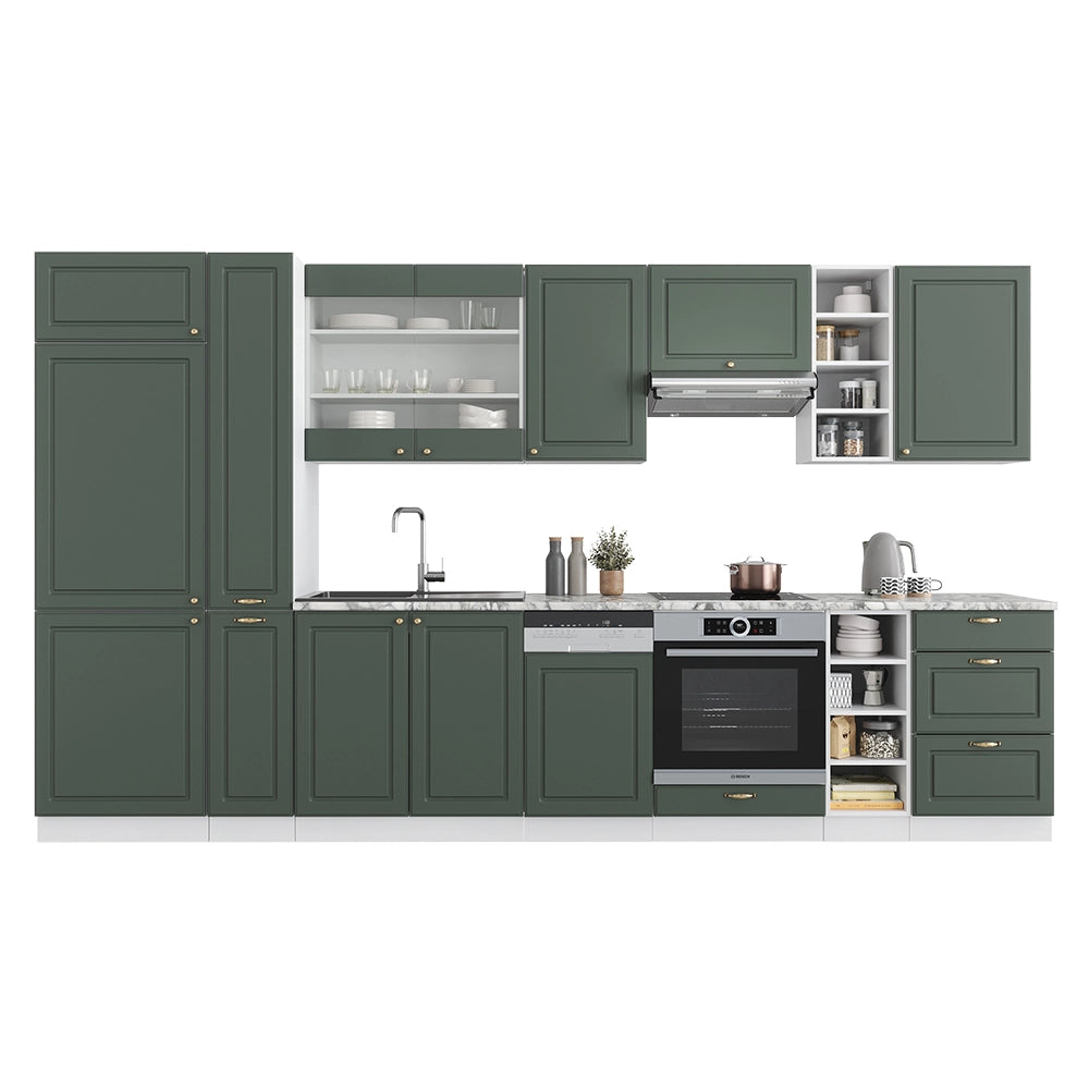 Cucina componibile Fame-Line Verde-oro rustico/Bianco 355 cm, PL Rovere Vicco
