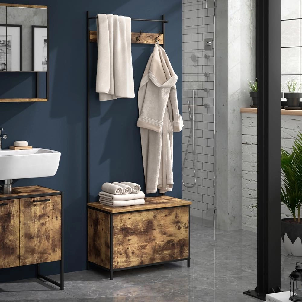 Armadio da ingresso Fyrk, Rovere rustico, 65 x 175 cm, con 9 ganci, combinabile con ripiano per scarpe e superficie d’appoggio