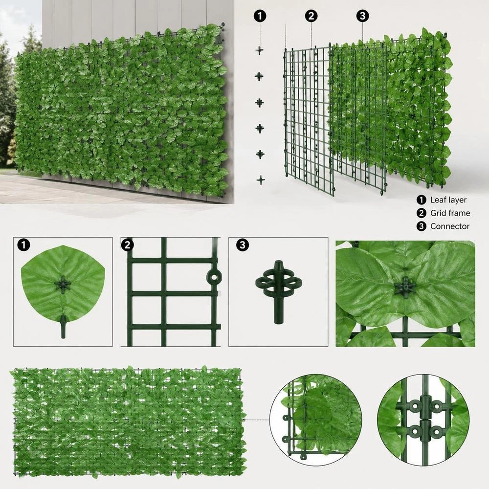 Balcony Privacy Screen With Green Leaves 200x100 Cm
