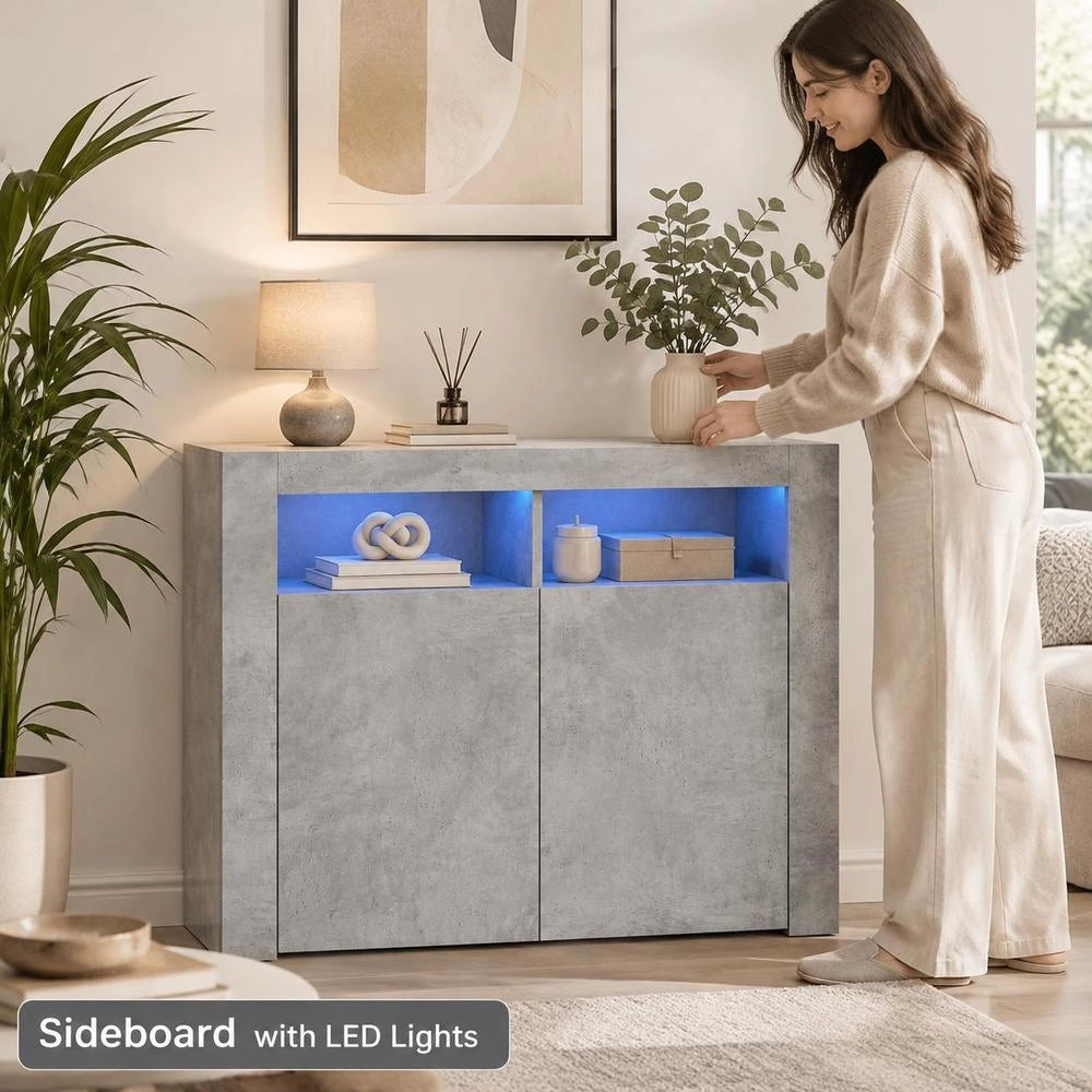 Sideboard With LED Lights, Concrete Grey, 80x35x75 Cm