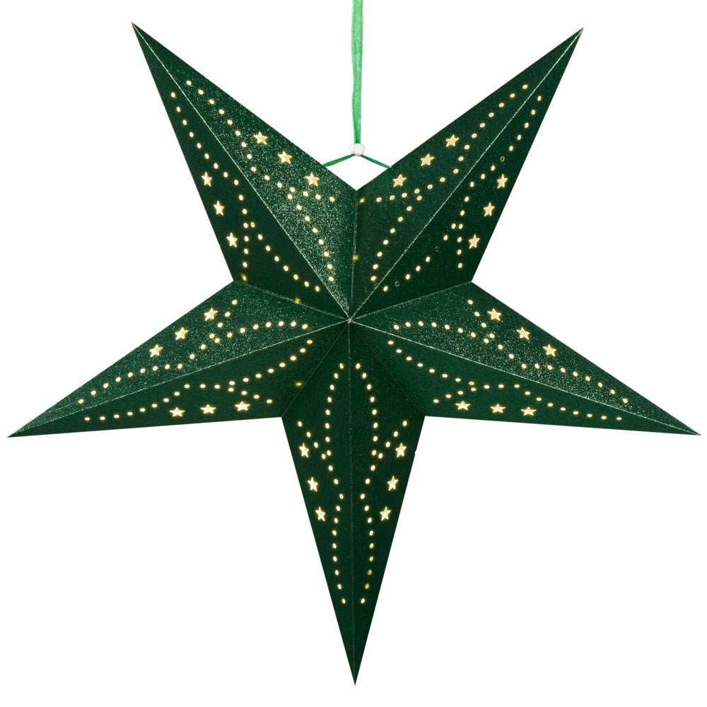 Set di 2 stelle LED in carta di colore verde brillante 60 cm velluto decorazione di Natale