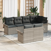 Set Divano da Giardino 7 Pezzi con Cuscini Grigio Chiaro Polyrattan