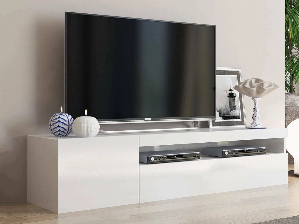 Mobile da soggiorno Porta Ardy, Made in Italy, Credenza per Ardy a 2 ante, Porta Ardy da salotto, cm 150x40h37, Bianco lucido