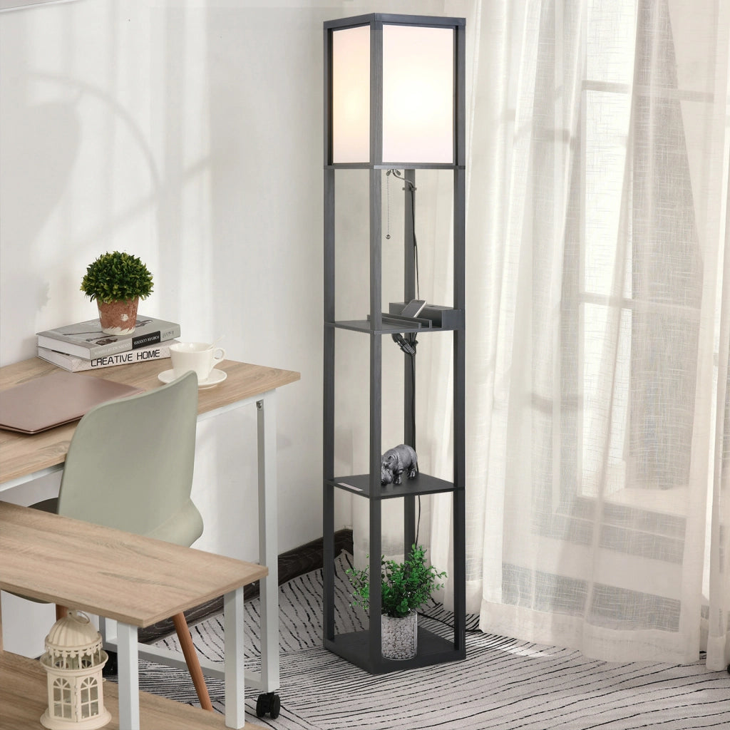 Lampada da Terra con Ripiani ¨C Zephmum ¨C 26x26x160 cm Nero e Bianco