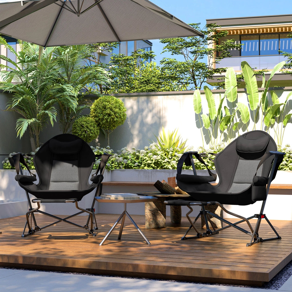 Poltrona a Dondolo 2 Pezzi con Poggiapiedi ¨C zephmum ¨C Grigio Polipropilene 120x80x100 cm