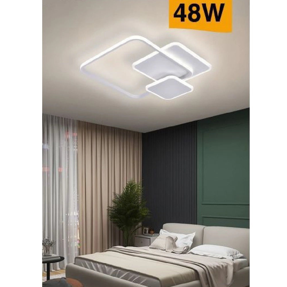 Trade Shop - Lampada Soffitto Plafoniera Led 48w Moderno 3 Quadrati Luce 6500k 4000k 3000k C31 -
