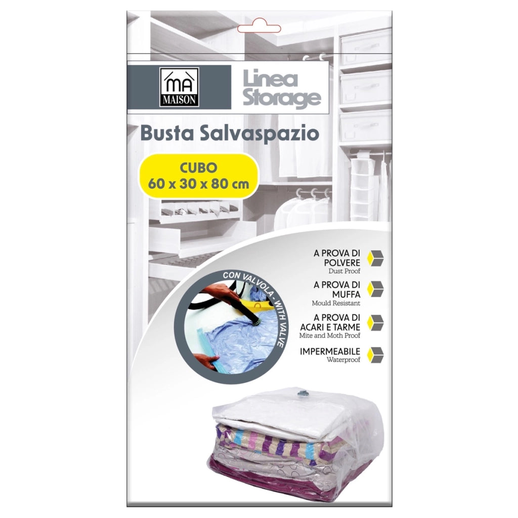 BUSTA SALVASPAZIO CUBO 60X30X80 CM A PROVA DI POLVERE MUFFA E ACARI
