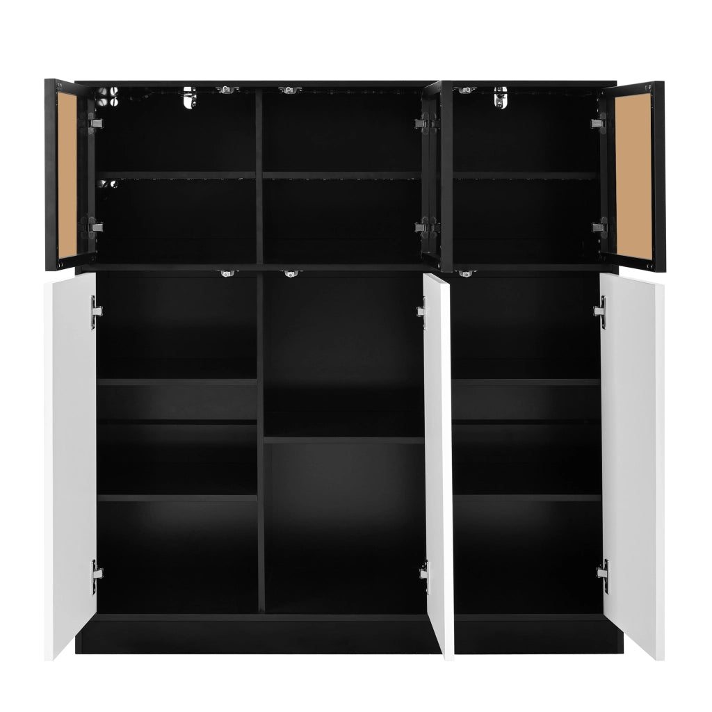 Credenza con 6 ante e 14 vani; illuminazione LED - per soggiorno - 100×40×105 cm - nero e bianco