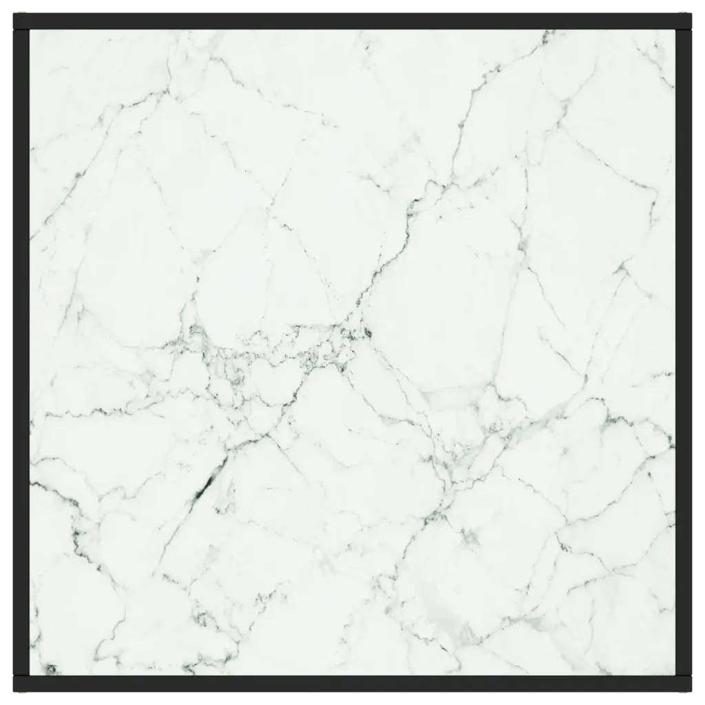 Tavolino da Salotto Nero con Vetro Marmo Bianco 80x80x35 cm 322877