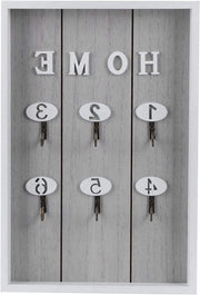 Sostegno per chiavi in legno con 6 ganci per decorazione in ingresso e cucina, bianco/grigio