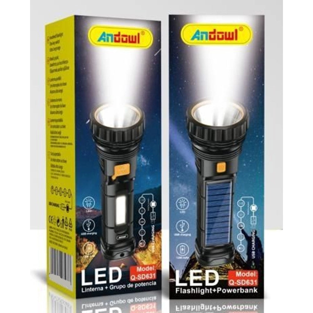 Trade Shop - Torcia Led Ricaricabile Usb Con Pannello Solare Powerbank 1200mah Per Campeggio Q-sd631 -