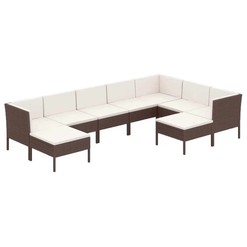 Set Divani da Giardino 9 pz con Cuscini in Polyrattan Marrone 3094431