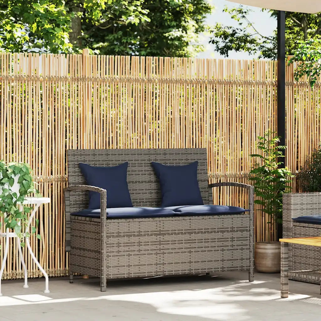 vidaXL Panca Portaoggetti da Giardino con Cuscino Grigio in Polyrattan
