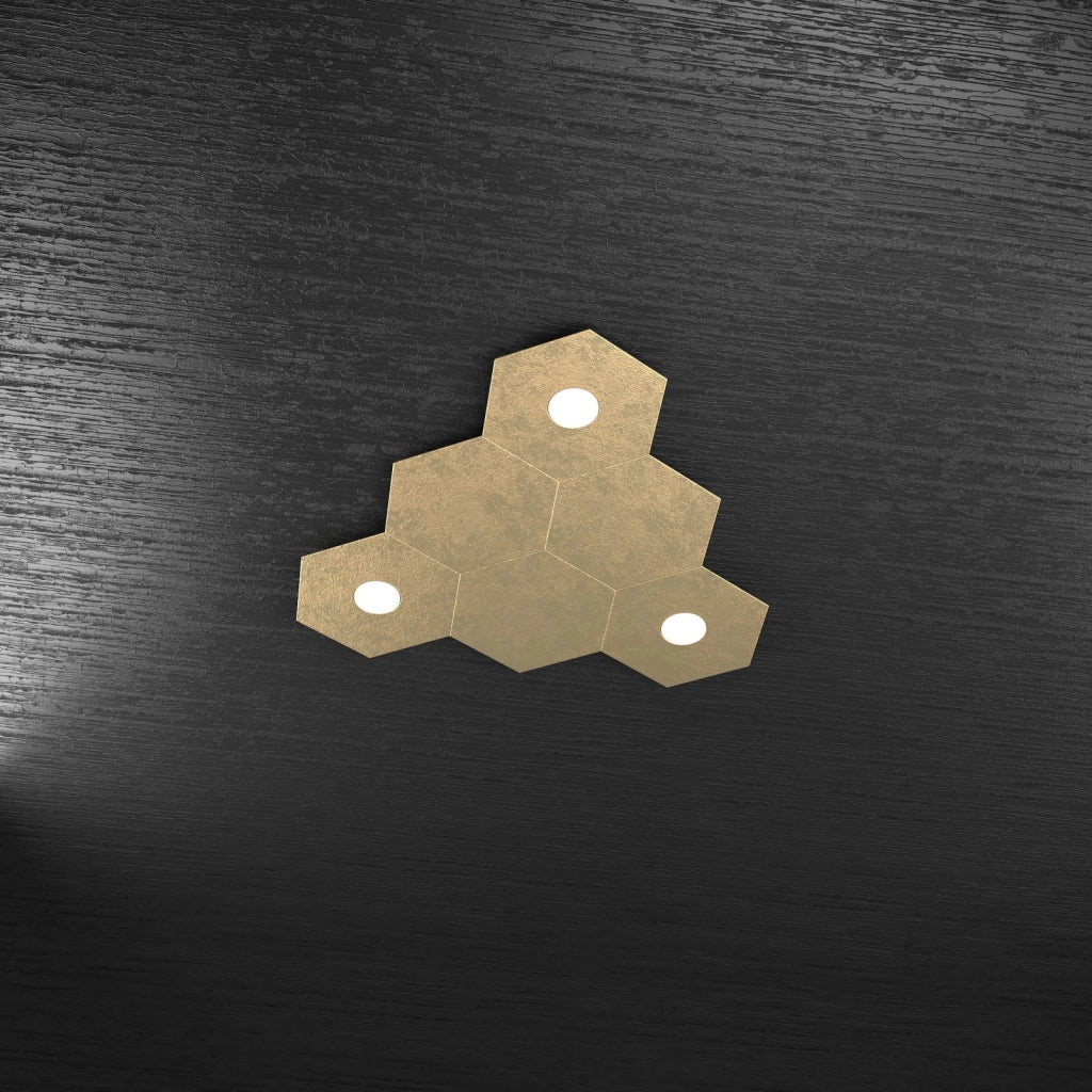HEXAGON APPLIQUE-PLAFONIERA 3 LUCI + 3 DECORATIVO FOGLIA ORO 1142-3L3D-FO