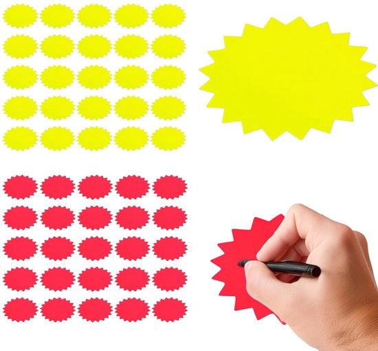 Set di etichette per dettagli di vendita 50 pezzi - Etichette fluorescenti per prezzi - Etichette di carta - Etichette per prezzi neon - Facili da utilizzare - Dimensioni 8 x 11 cm - Etichette per prezzi