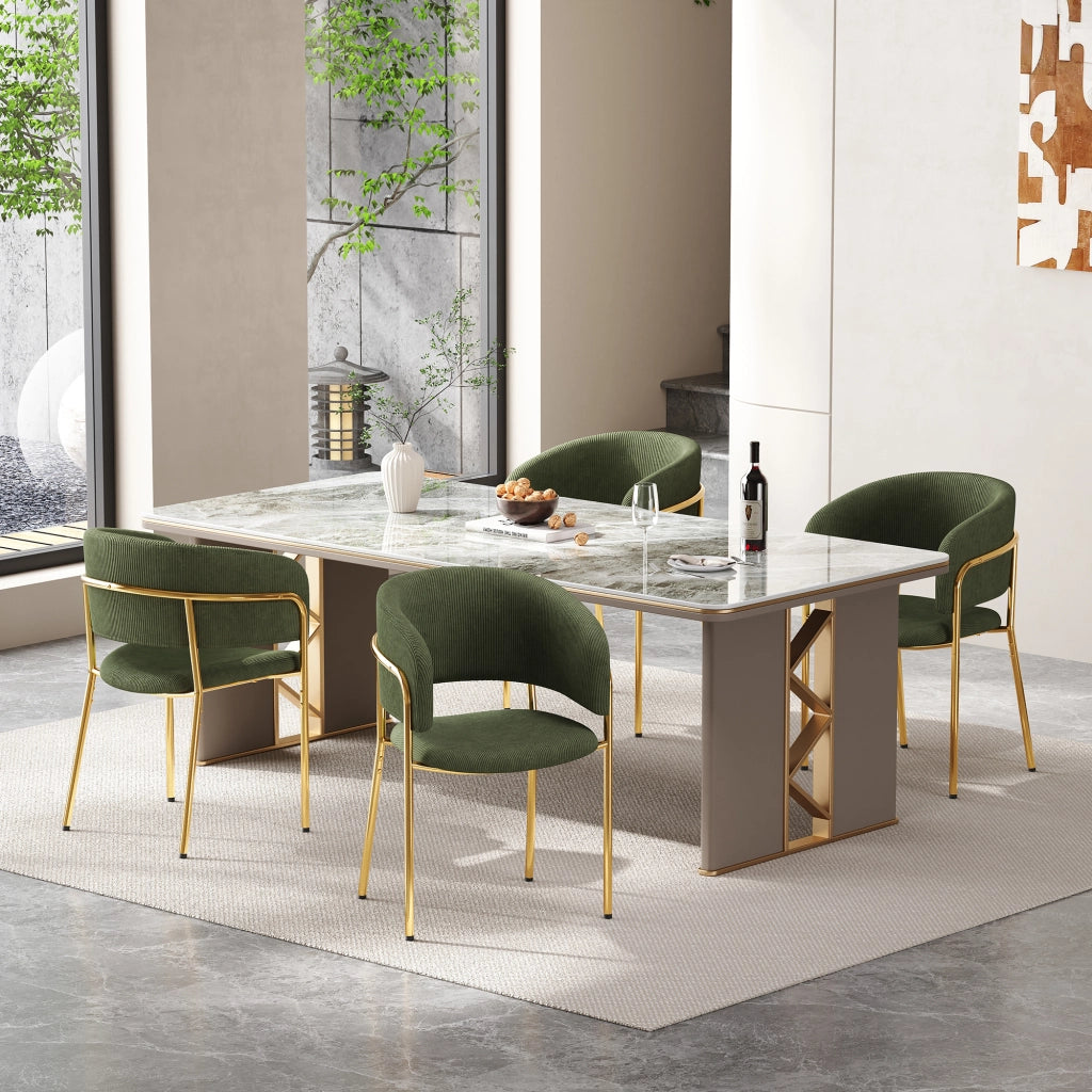 Sedia da Pranzo con Schienale Ergonomico e Piedini Regolabili, in Metallo e Legno, Verde