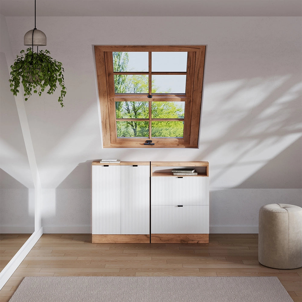 Set di mobili sottotetto Rion Ondulazione bianca/Rovere dorato 120 cm Set di 2 Vicco
