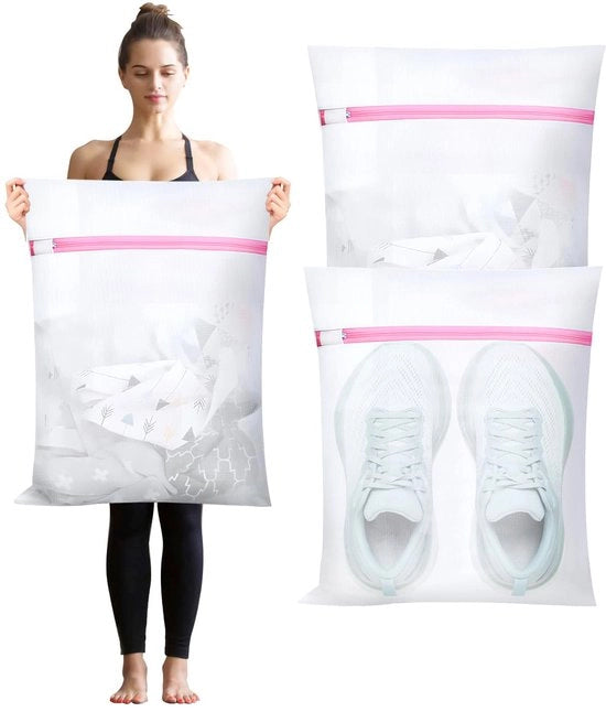 Pacco di 3 salviette per lavatrice per prevenire la deformazione e le pieghe nell'abbigliamento, salvietta con cerniera per camicie, magliette, sottovesti, calze, scarpe