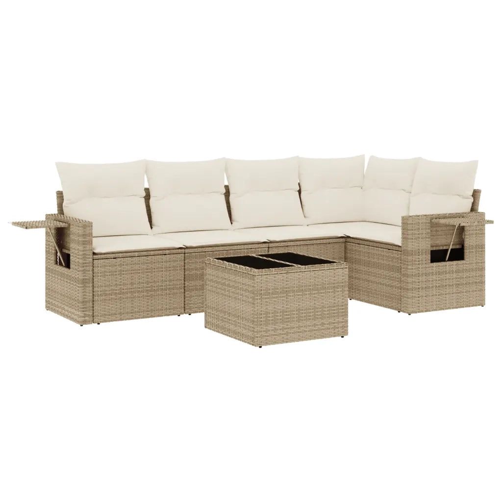 Set Divano da Giardino 6 pz con Cuscini Beige in Polyrattan