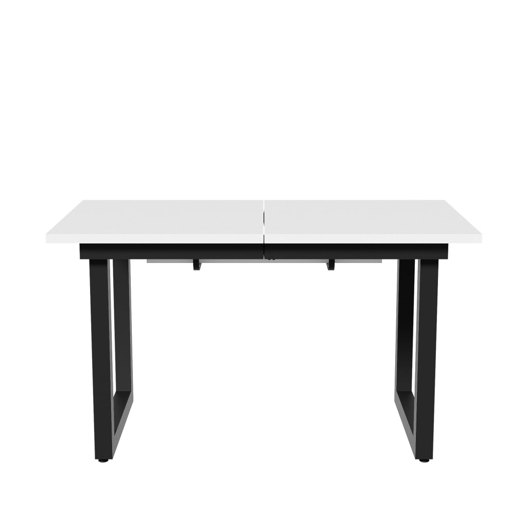 Tavolo allungabile in MDF con struttura in acciaio, stile industriale, per sala da pranzo, bianco e nero, 140 × 80 × 75 cm