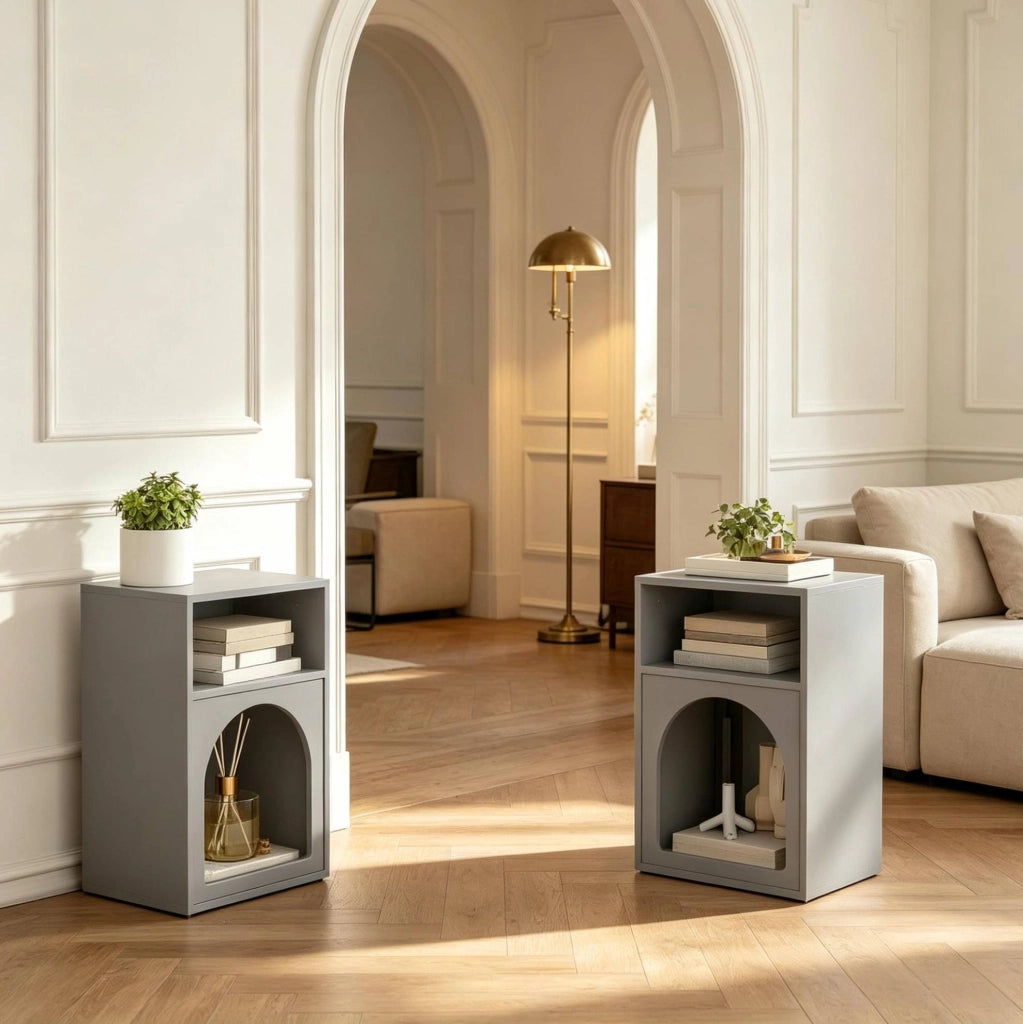 Set di 2 comodini grigi in MDF con ripiani aperti, 40 x 30 x 60 cm
