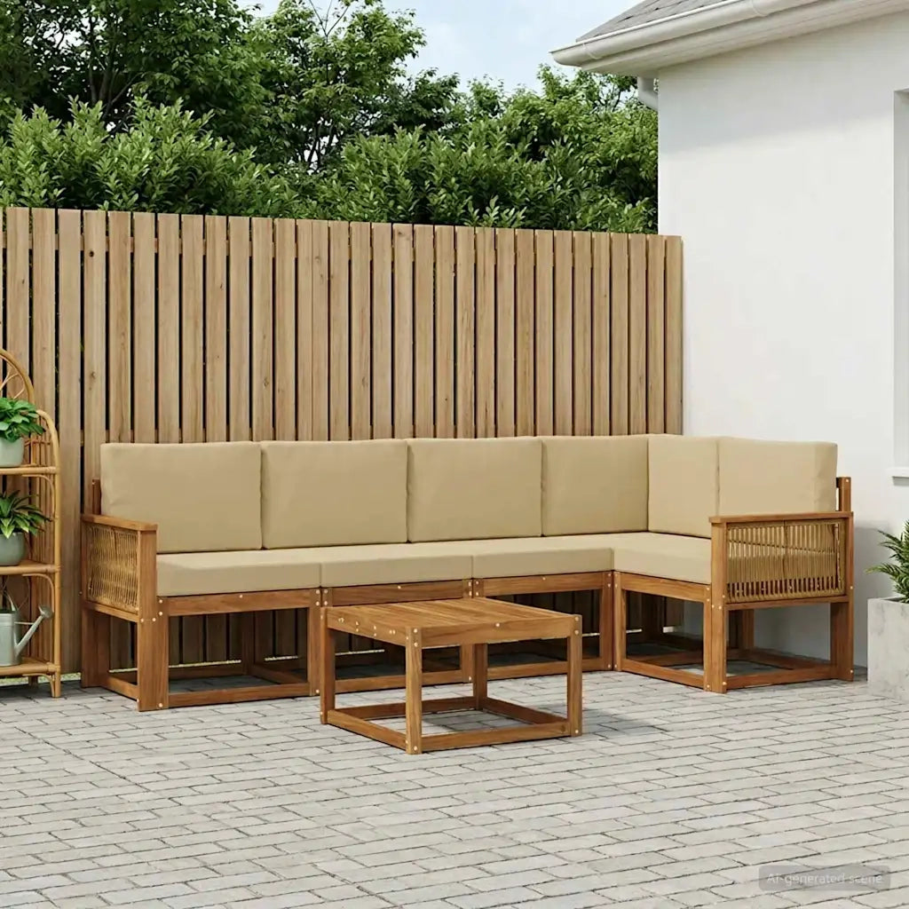 Set di divani da esterno con cuscino 6 pcs Naturale e Beige 3385239