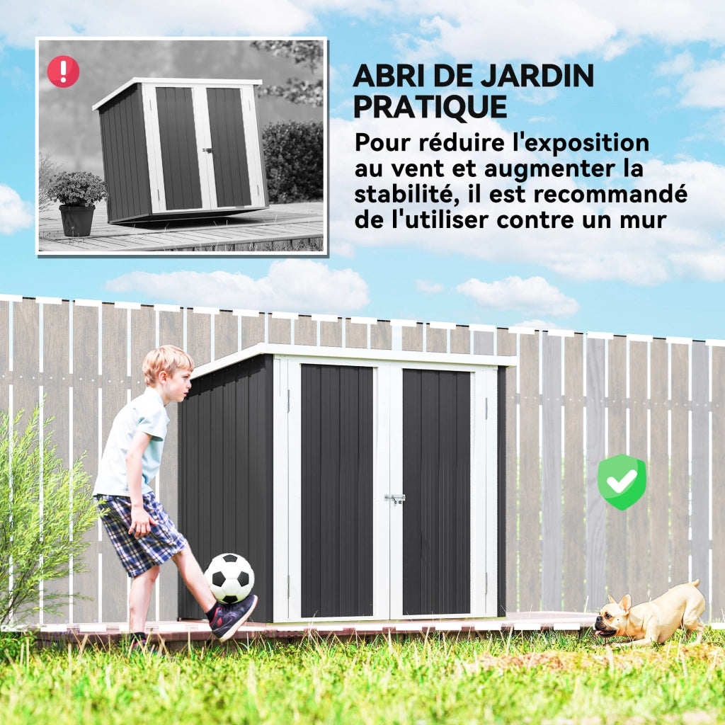 Casetta Giardino 2 Porte ¨C zephmum ¨C 147x86x134 cm Nero Bianco Acciaio