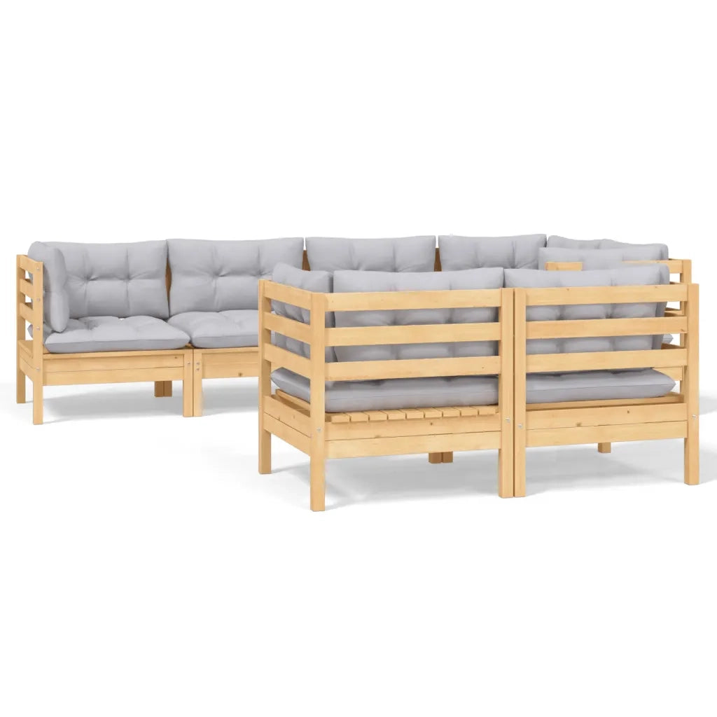 Set Divani da Giardino 7 pz con Cuscini Grigi Massello di Pino cod mxl 42438