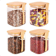 Contenitori in vetro a forma rettangolare da 950 ml con coperchio e cucchiaio set da 4 - contenitori per meal prep in vetro - contenitori a chiusura ermetica per spezie - contenitori in vetro borosilicato per l'organizzazione della cucina