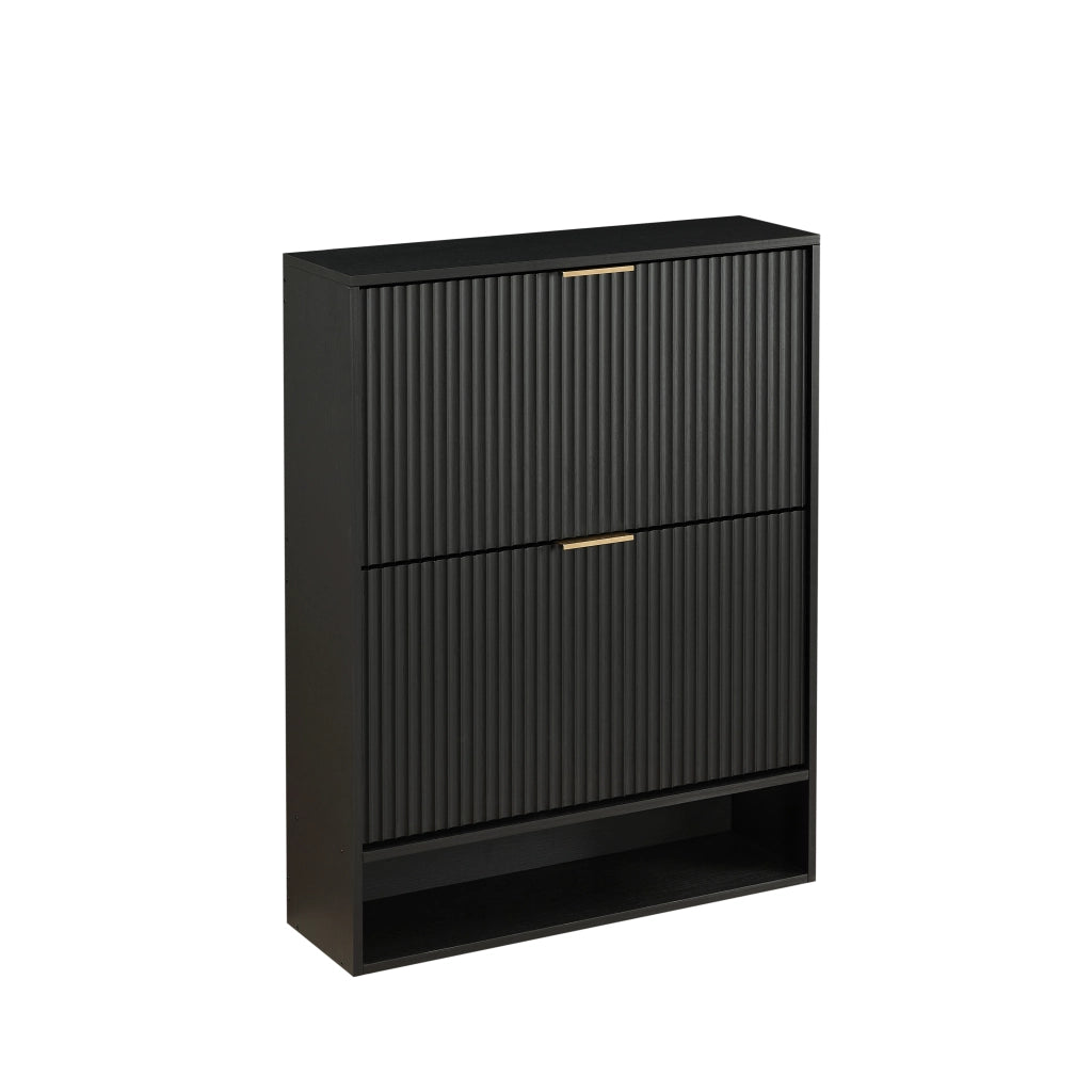 Scarpiera salvaspazio 80 x 24 x 102 cm con frontali scanalati, porta basculante e dispositivo antiribaltamento, colore nero