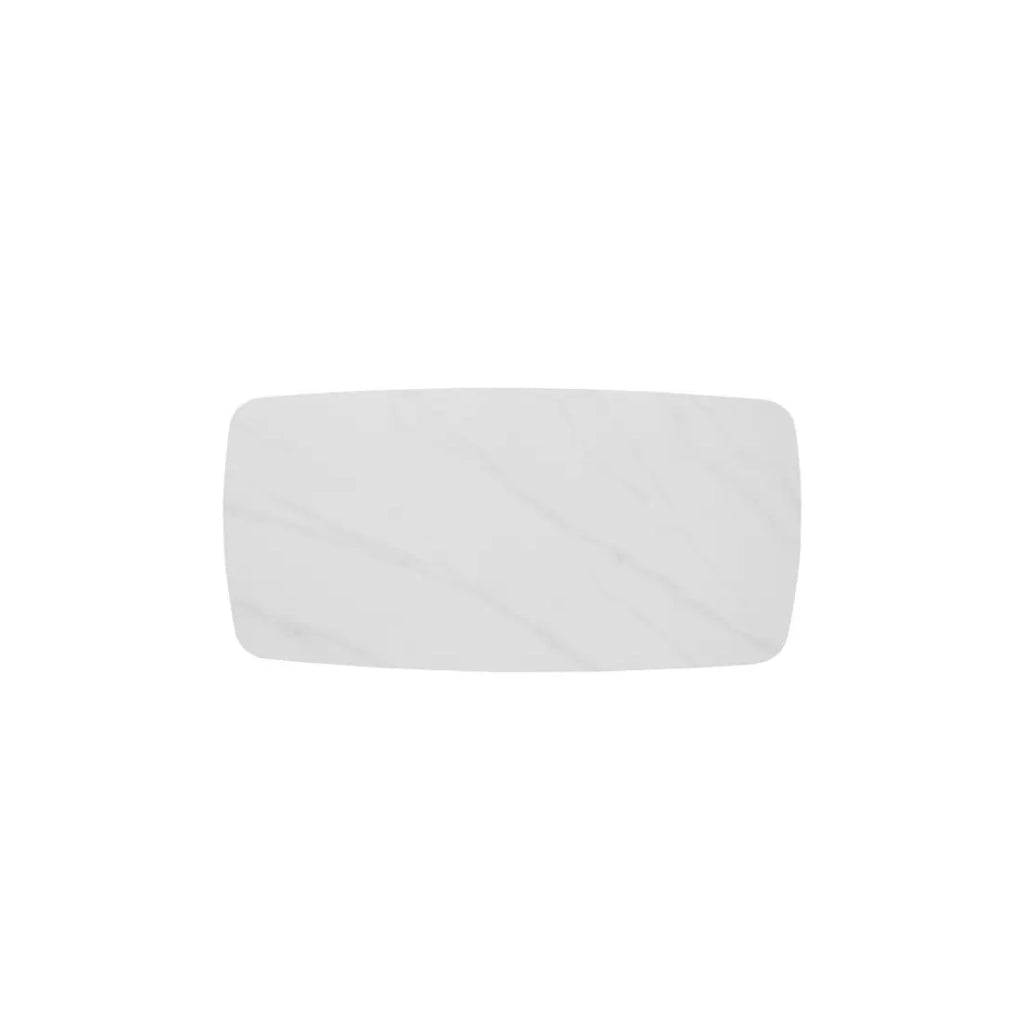 Tavolo da pranzo VINCI lunghezza 180cm con piano di 10mm in pietra effetto marmo bianco.