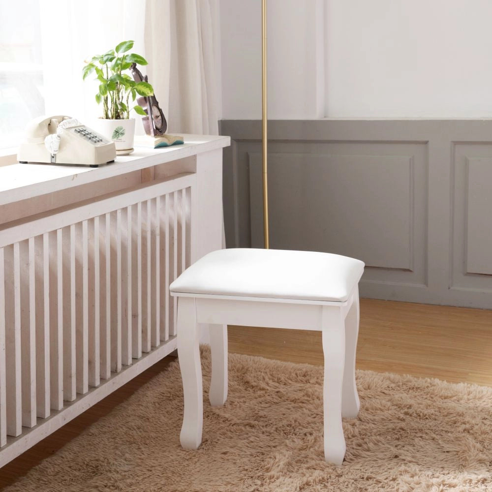 SGABELLO TOELETTA SENZA SCHIENALE IN LEGNO BIANCO