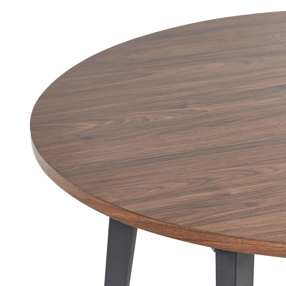 Tavolo da pranzo allungabile rotondo 120/150 x 120 cm Piano in MDF gambe in metallo nero legno scuro stile moderno