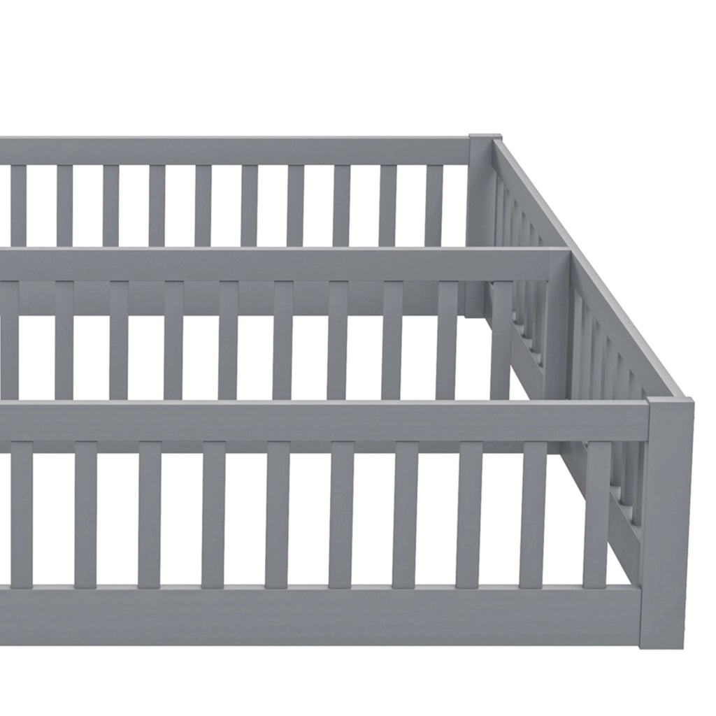 DESMIU Letto bambino 90 × 200 cm 2 posti con sponda di sicurezza, senza materasso, in pino e MDF, grigio