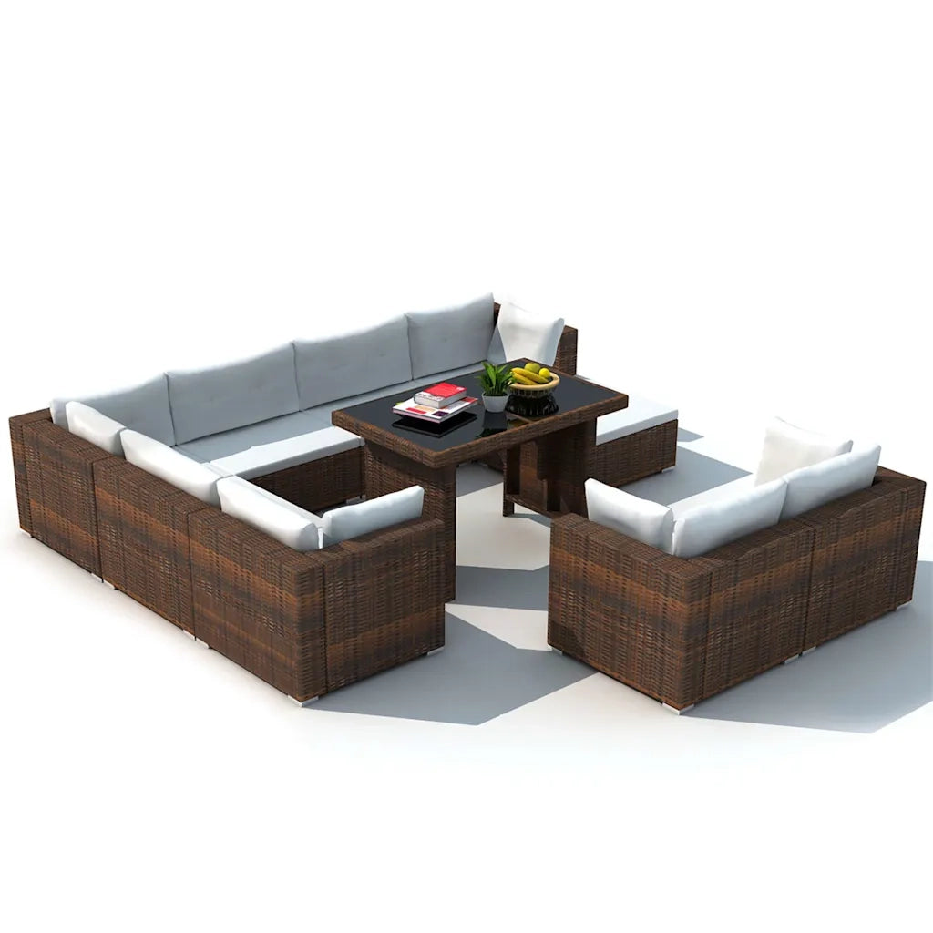 Set Divani da Giardino 10 pz con Cuscini in Polyrattan Marrone cod mxl 39740