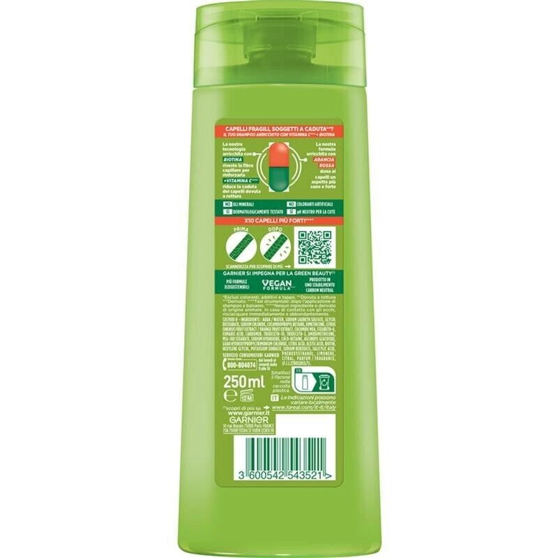 GARNIER FRUCTIS SHAMPOO 250 ML VITAMINE&FORZA X10 CAPELLI PIU FORTI VITAMINA C+ PIU BIOTINA