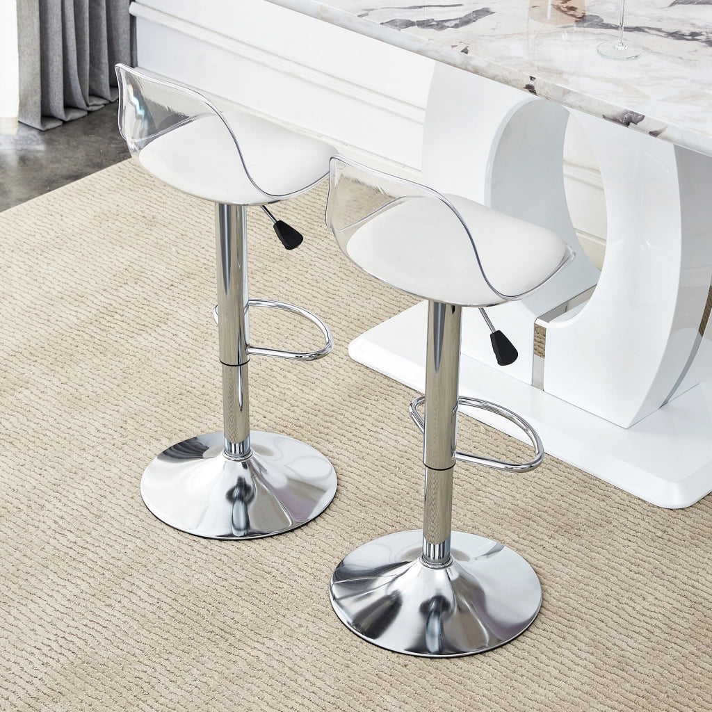 Sgabello da bar set da 2 con altezza regolabile e seduta girevole, in metallo e plastica, Bianco e argento