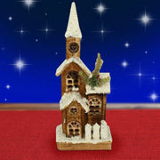 Trade Shop - Campanile Legno Innevato Con Luci Gialle Altezza 41 Cm Decorazioni Natalizie -