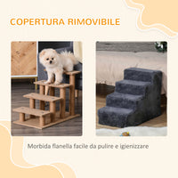 Scaletta per Cani Portatile a 4 Gradini 60x35x44 cm in Tessuto Vellutato Sfoderabile e Legno Grigio Scuro