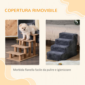 Scaletta per Cani Portatile a 4 Gradini 60x35x44 cm in Tessuto Vellutato Sfoderabile e Legno Grigio Scuro