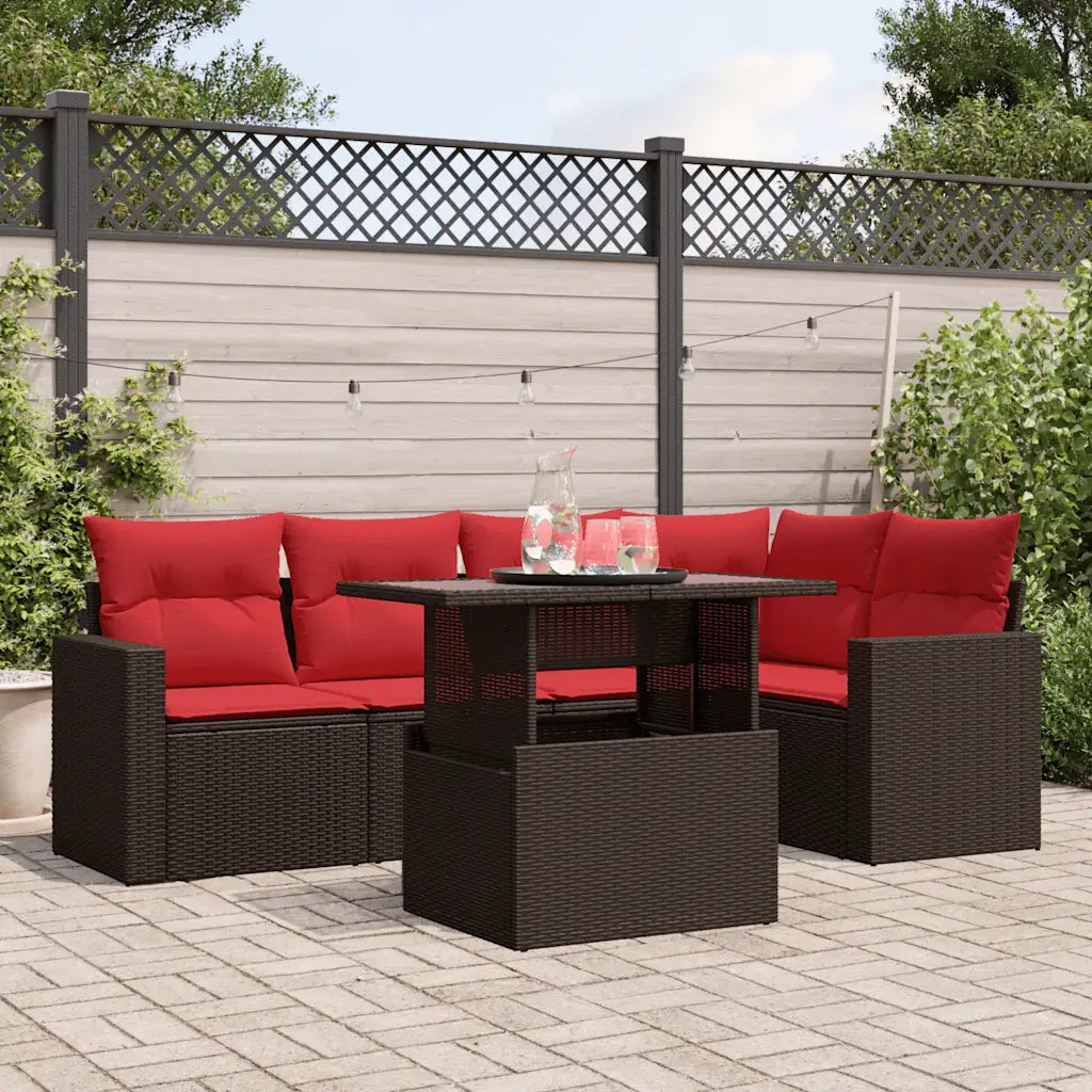 Set Divani da Giardino 6 pz con Cuscini Marrone in Polyrattan 3267264