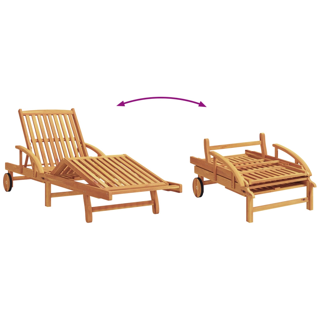 Lettini prendisole 2 pcs con cuscini e ruote Rosso Legno massello di Acacia