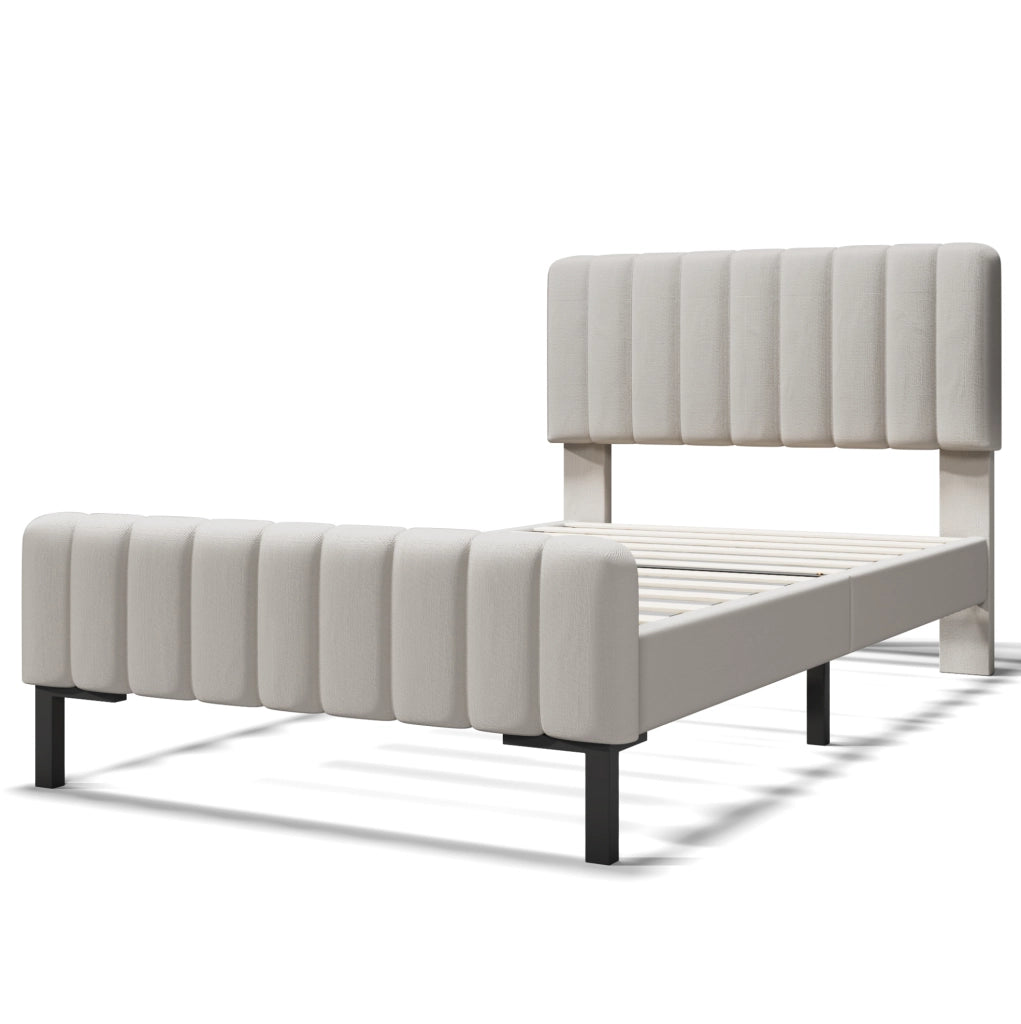 Letto imbottito 90x200 cm con testiera regolabile; grigio-beige