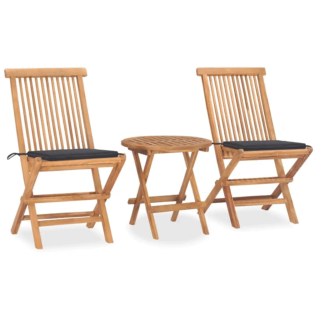 Set da Pranzo Giardino Pieghevole 3 pz Cuscino Massello di Teak cod mxl 43452
