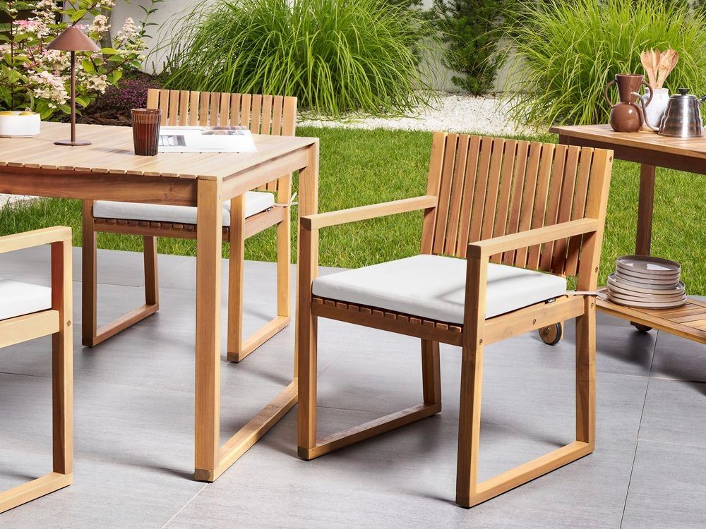 Set di 2 cuscini per sedie da giardino in tessuto di poliestere bianco sporco resistente ai raggi UV